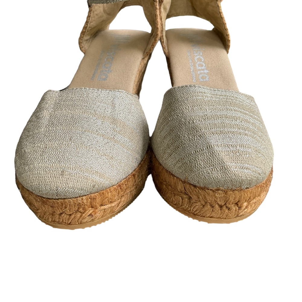 Viscata Women’s Satuna Canvas Wedges Silver Cream Jute Espadrille Closed… - Picture 6 of 16